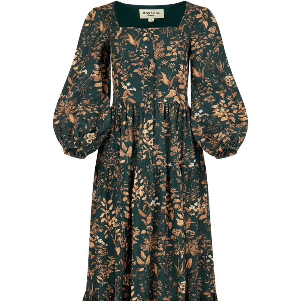 JessaKae Green and Brown Floral Long Sleeve Dress